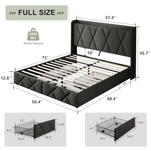Light Grey Twin Upholstered Platform Bed Frame with 3 Storage Drawers Y1694