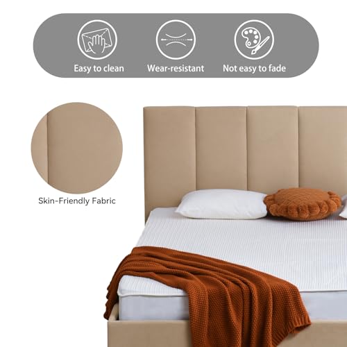 California King Size Lift-Up Storage Upholstered Platform Bed Beige H6948