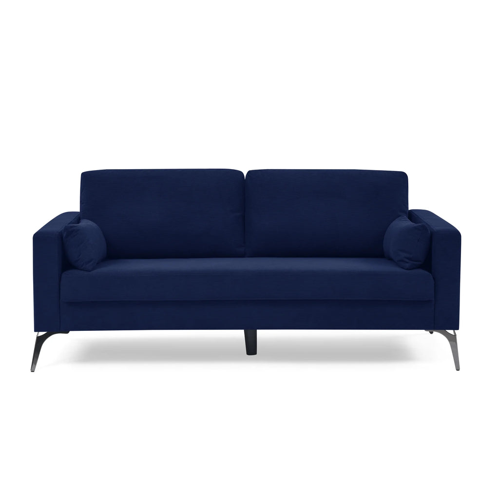 Navy Corduroy 3-Seater Sofa with Two Small Pillows W628