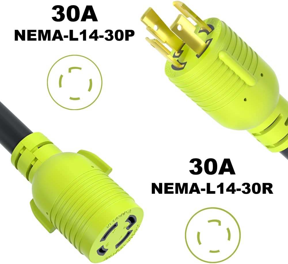 4 Prong 30 Amp Generator Extension Cord, NEMA L14-30P/L14-30R, 10 Gauge SJTW, Twist Lock Plug, 125/250V, 7500W (40FT) A195