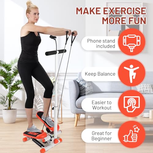 Adjustable Height Stair Stepper with Resistance Bands and LCD Monitor X796