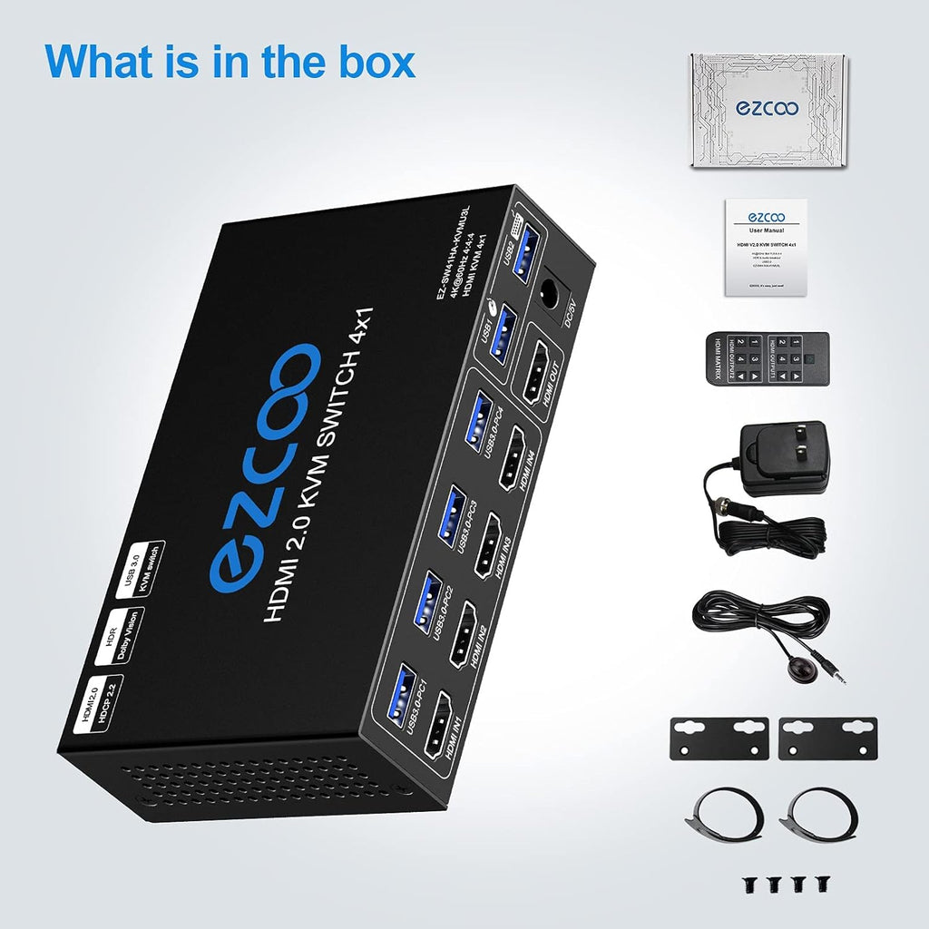 4-Port USB 3.0 KVM Switch HDMI 4K 60Hz with USB Peripheral Hub and IR Remote Q778657