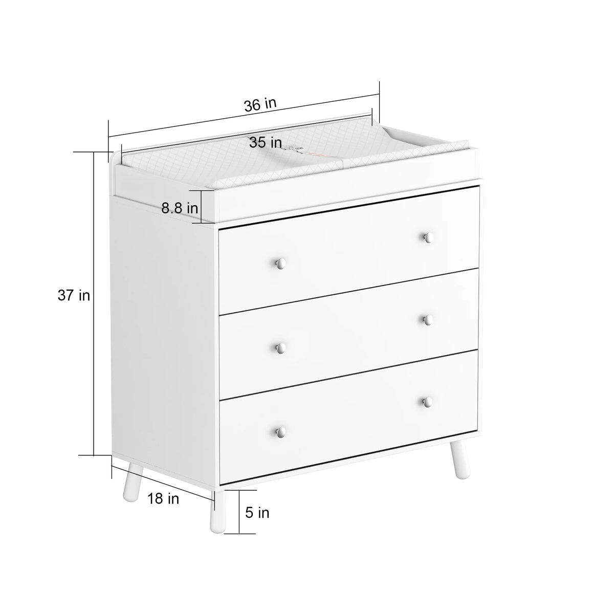 White 3 Drawer Changing Table with Removable Pad Q308022