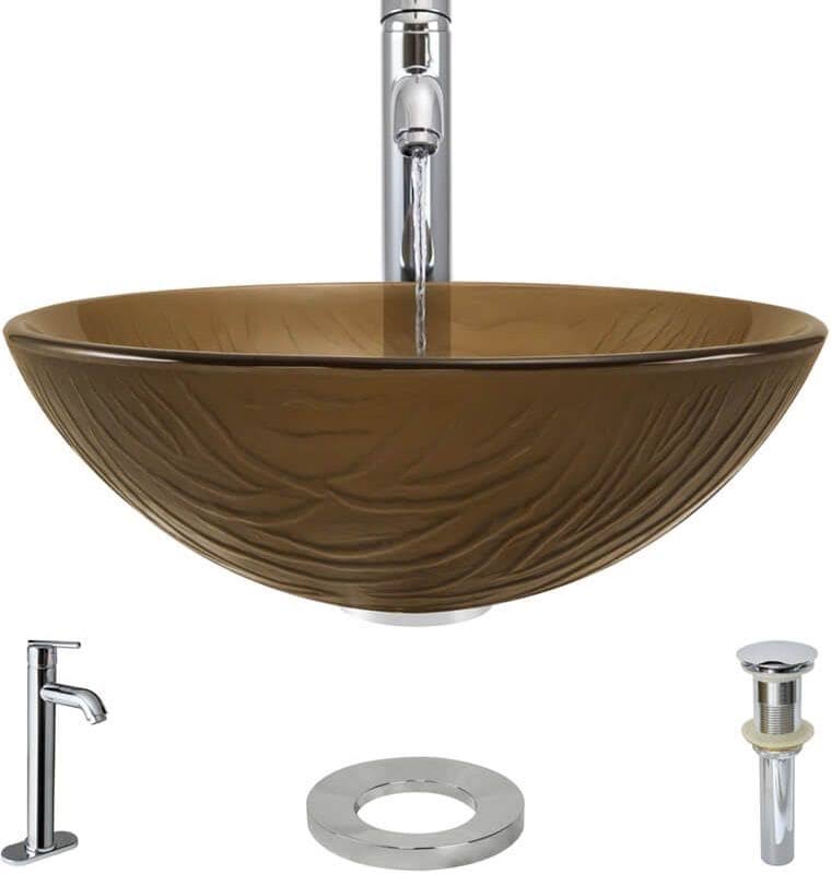 16-5/8x22 Glass Vessel Bathroom Sink with Vessel Faucet V52200