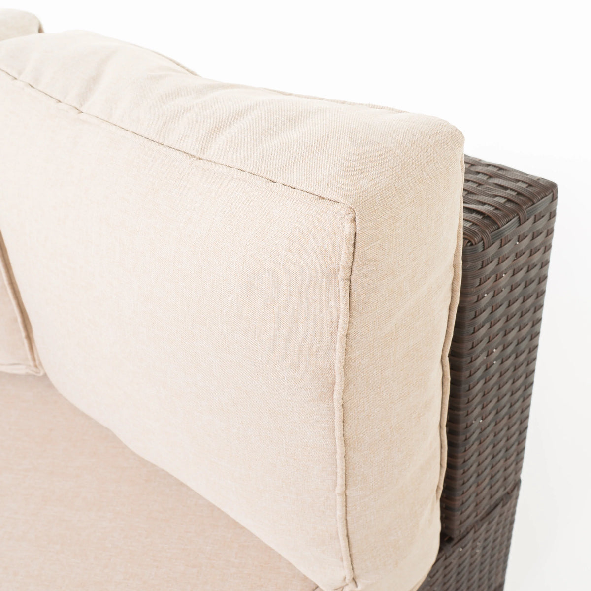 Textured Beige and Brown Outdoor Wicker 2 Seater Sectional Set with Ottoman Y487898
