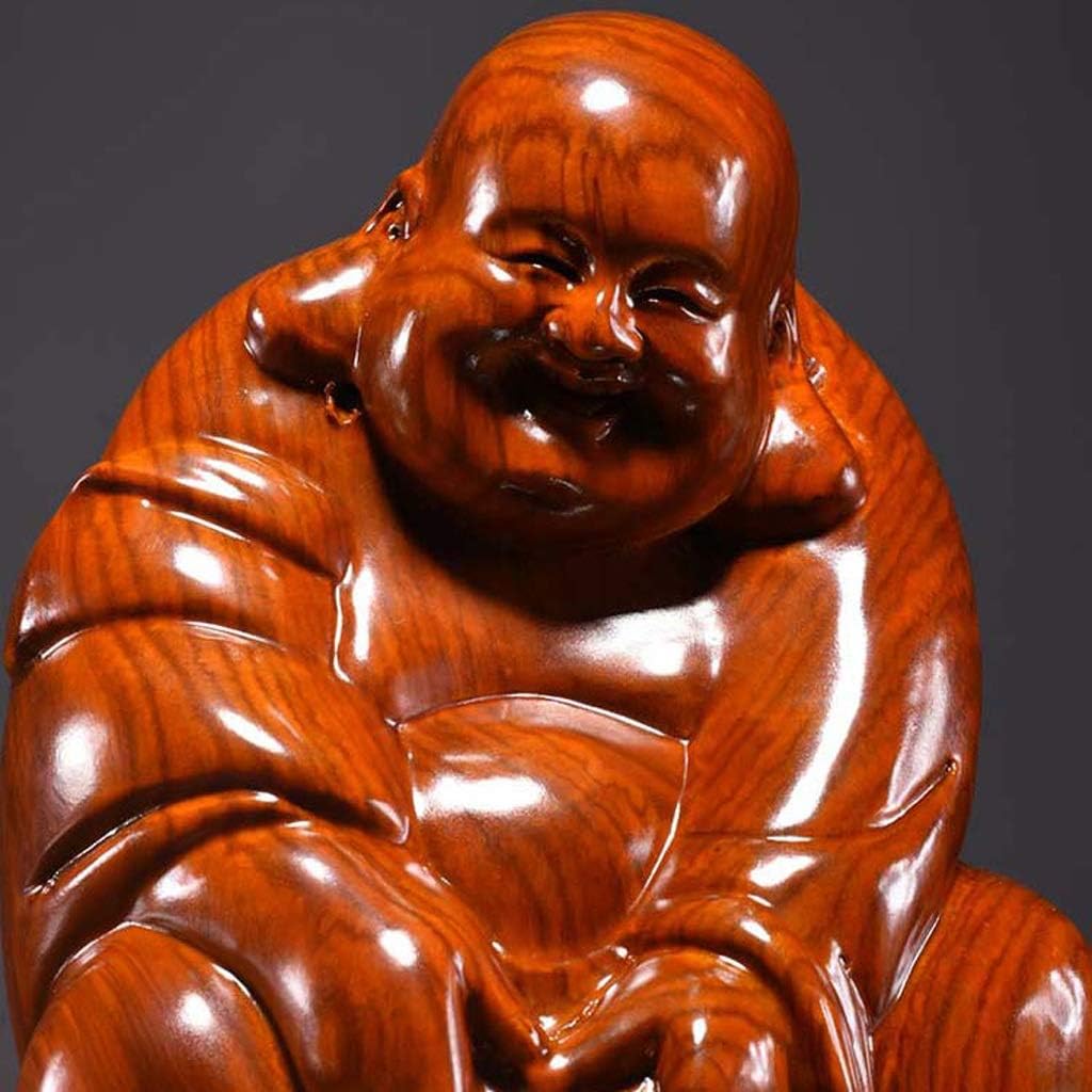 7.88 Inches Huanghuali Wood Carving Maitreya Buddha Statue L428