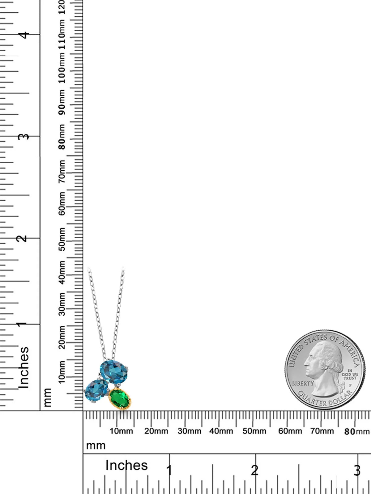 925 Silver 10K Yellow Gold London Blue Topaz Green Nano Emerald Pendant Necklace with 18 inch Chain F536