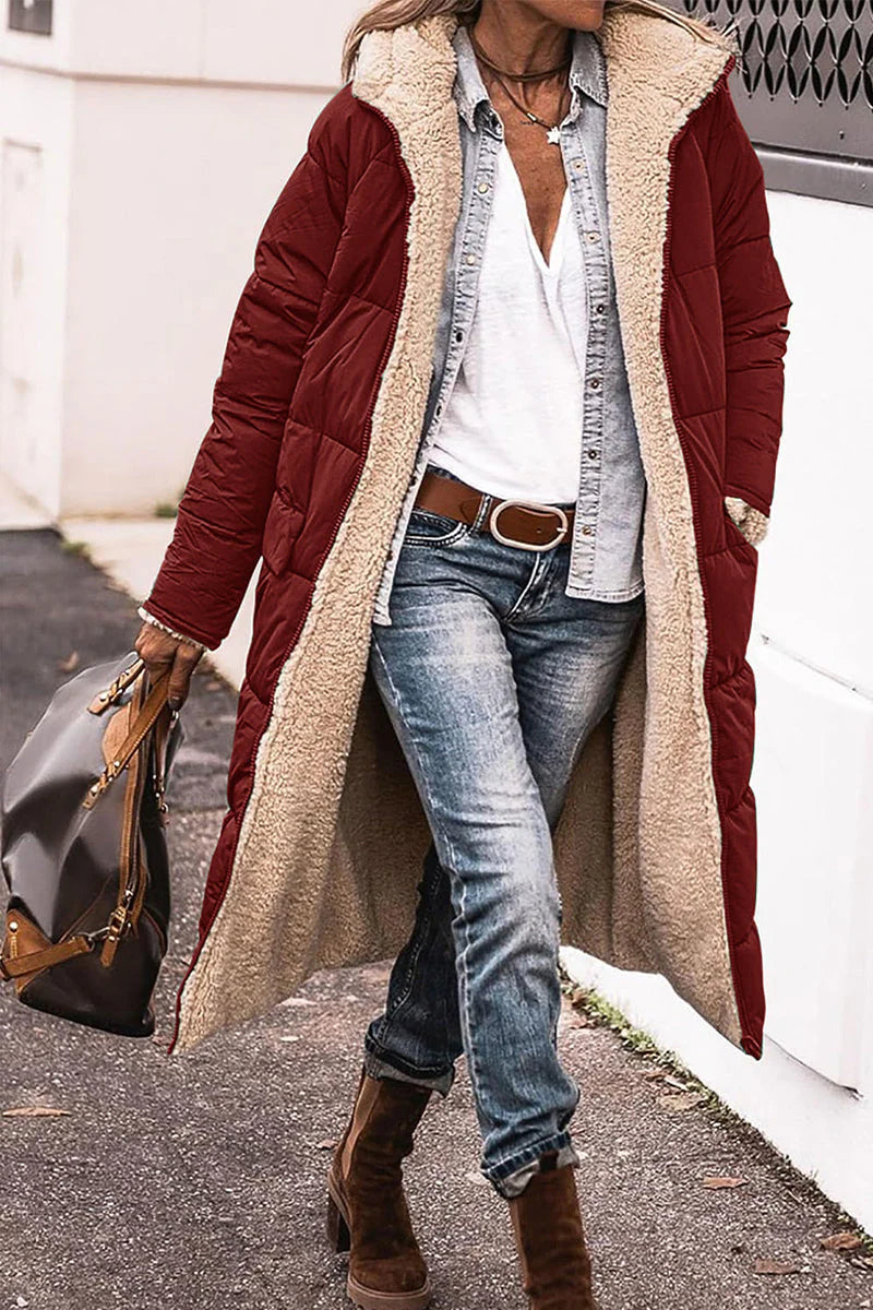 Solid Hooded Collar Outerwear P70984