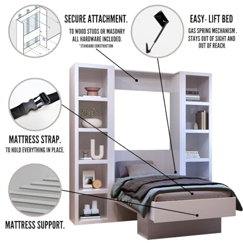 Queen Murphy Wall Bed in Brown Wood Grain with Two Bookshelves P330