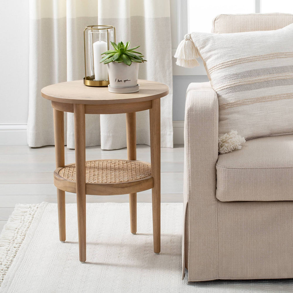 Wood & Cane Round Accent Table H377