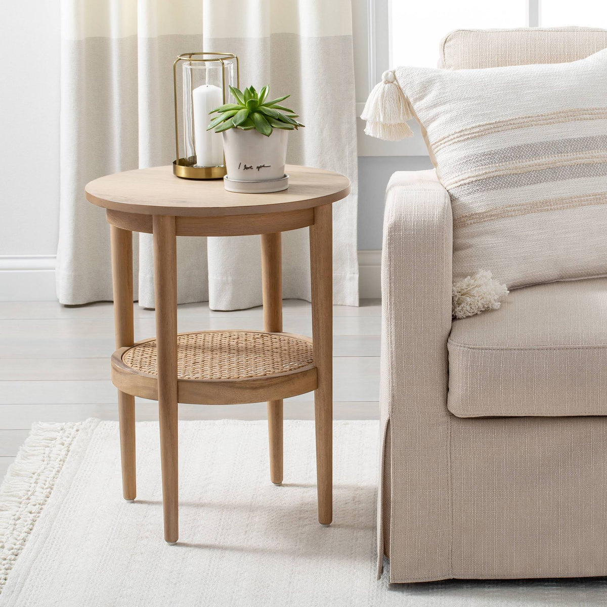 Wood & Cane Round Accent Table H377
