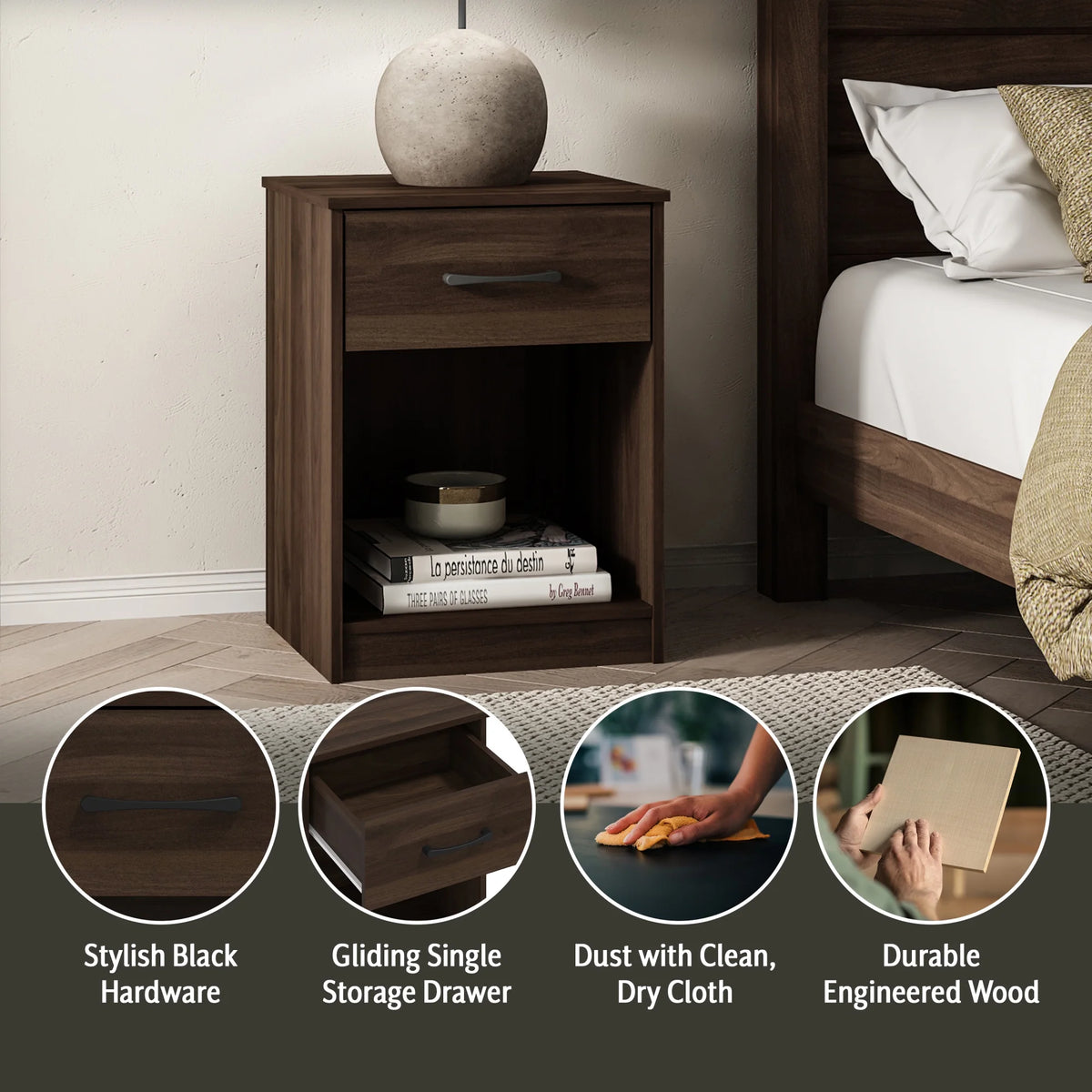 White 1 Drawer Nightstand G365