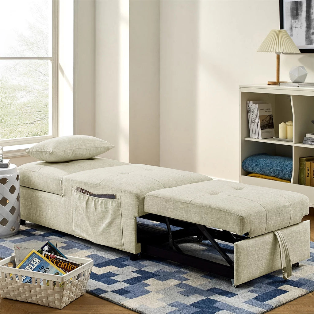 Beige Folding Sofa Bed Chair with Storage Bag S4261