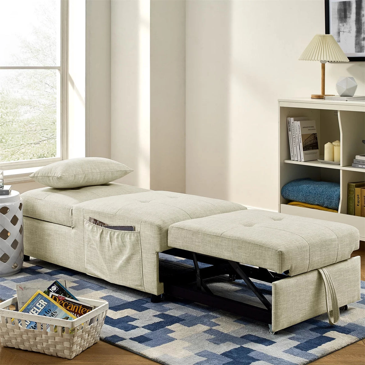 Beige Folding Sofa Bed Chair with Storage Bag S4261
