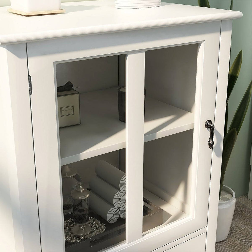 White Buffet Storage Cabinet with Glass Doors N89195