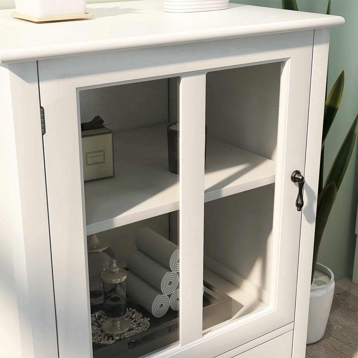 White Buffet Storage Cabinet with Glass Doors N89195