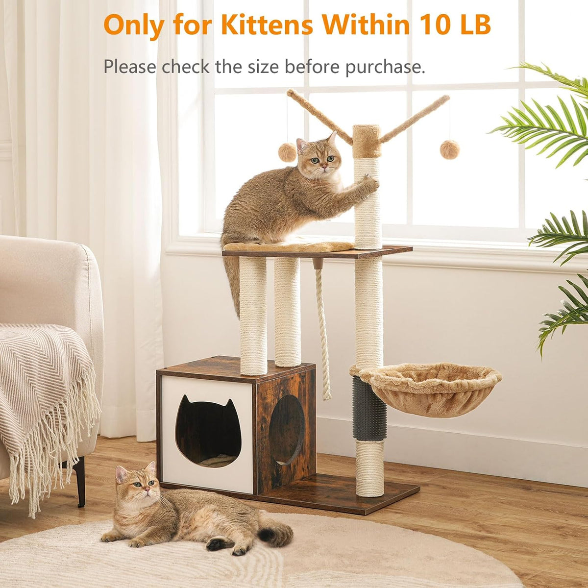 Rustic Brown Wooden Cat Tree with Scratching Posts J18425