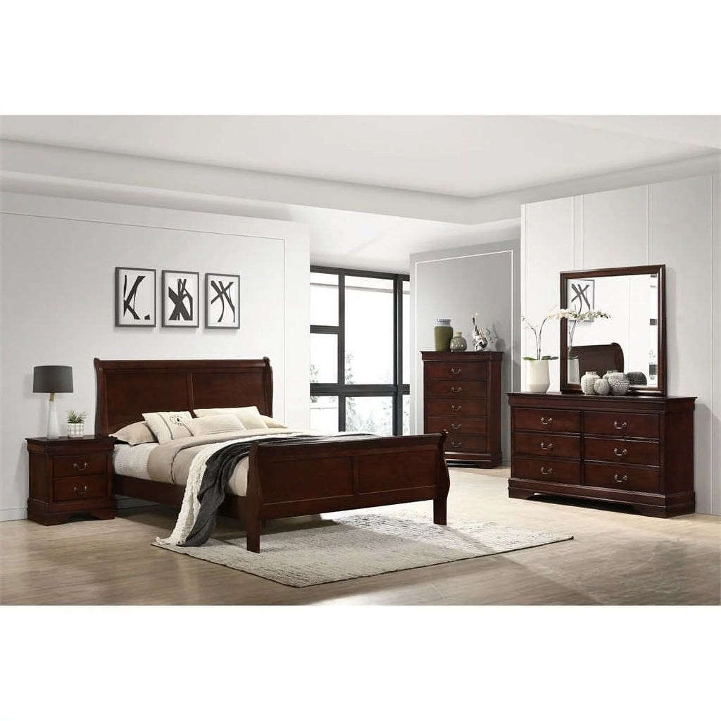 Cherry Wood 6-Drawer Dresser & Mirror E6989