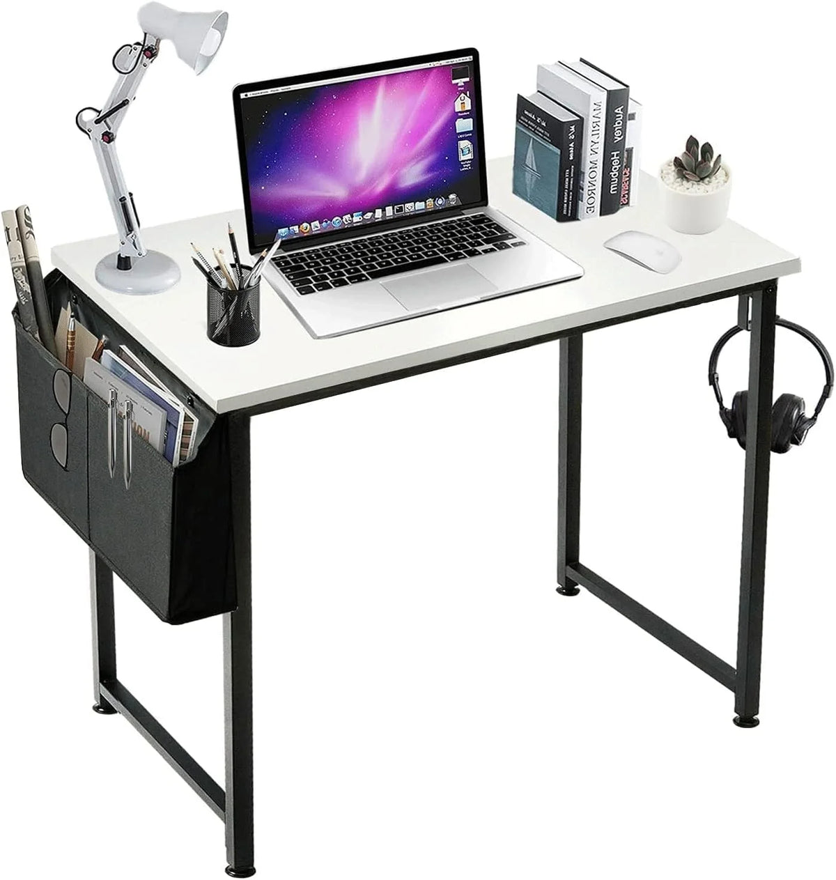 White Computer Desk 39 Inch with Storage Bag H104