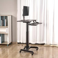 Height Adjustable Rolling Electric Podium Desk with Wheels, Keyboard Tray, Black I2708
