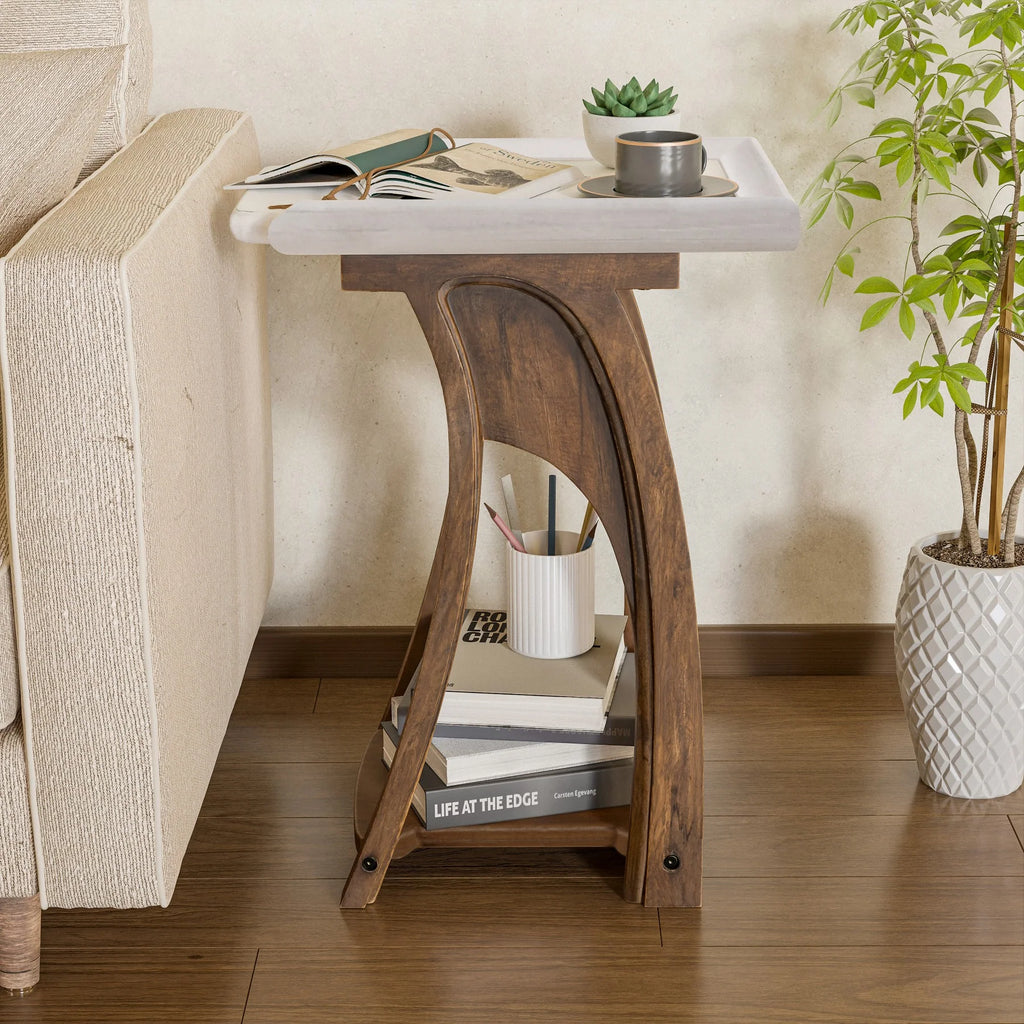 Rustic Tray Top End Table White Brown Rectangle Q7498