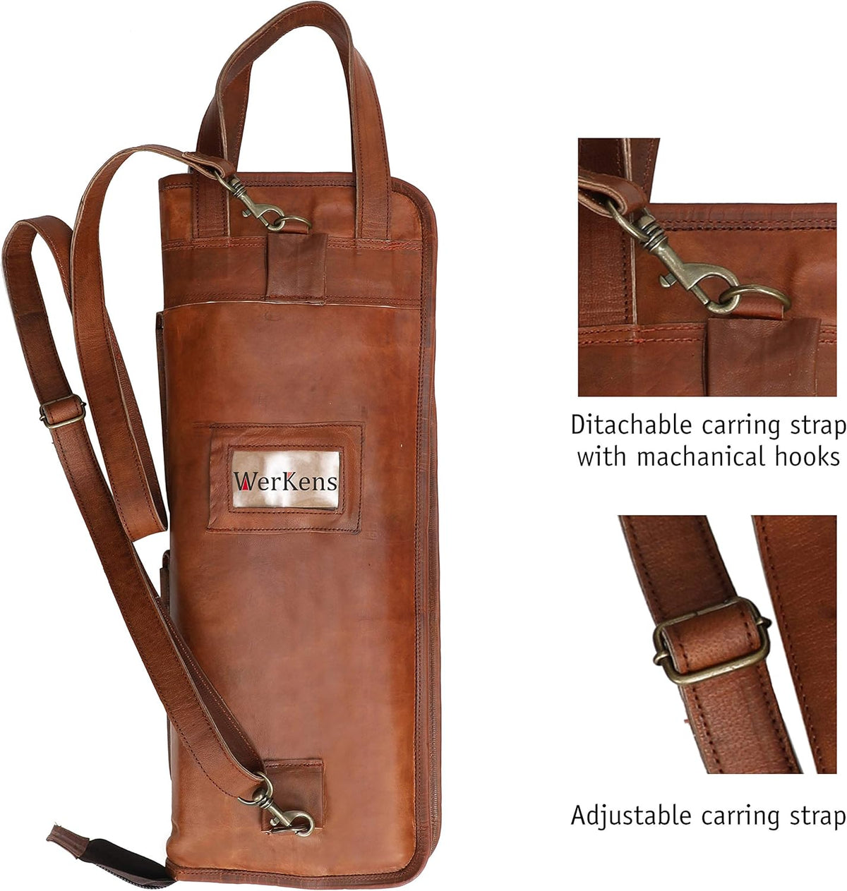 Leather Drumstick Bag Holds 10-12 Pairs Brown Z1365