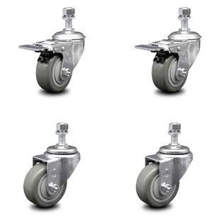 Polyurethane Swivel Threaded Stem Caster Set of 4, 3 inch Gray Wheels R494562