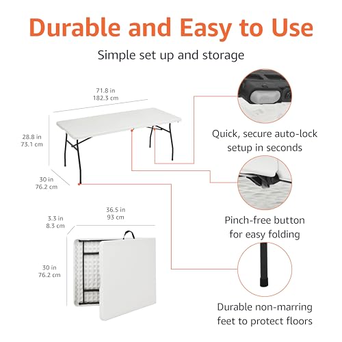 White 6 ft Folding Table with Carrying Handle F553
