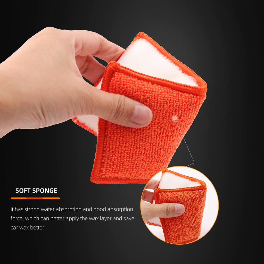 8Pcs Microfiber Car Wax Applicator Sponge, 6in x 3.3in x 0.8in Y25100