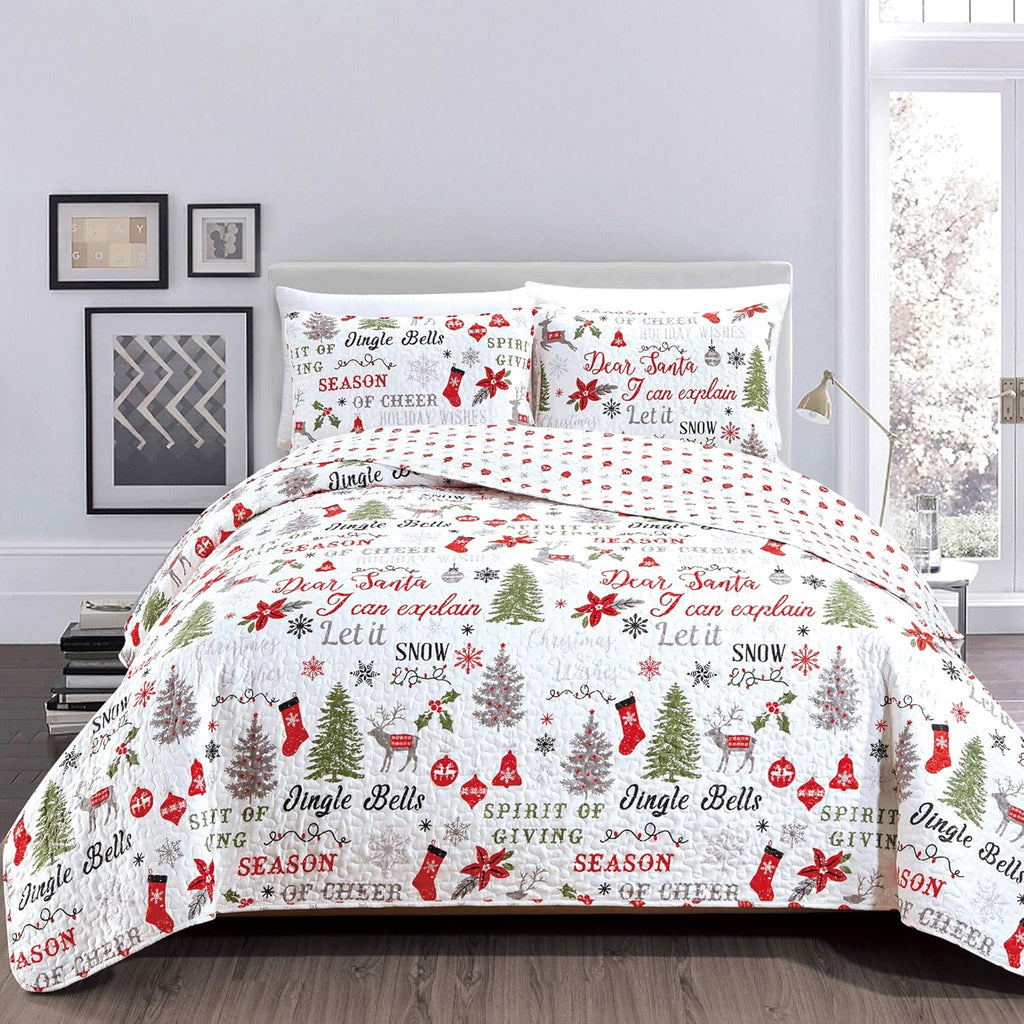 Forest Green 3-Piece Reversible Quilt Set with 2 Shams F294958