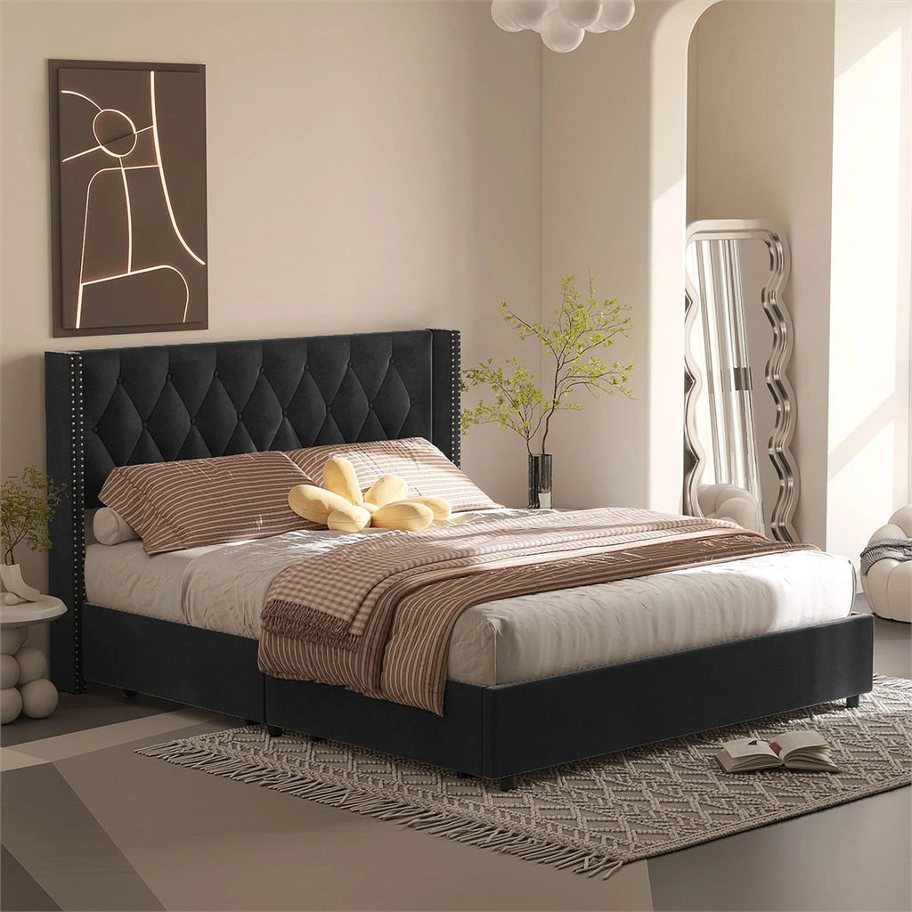 Velvet 4-Drawer Full Size Platform Bed in Black Q9862
