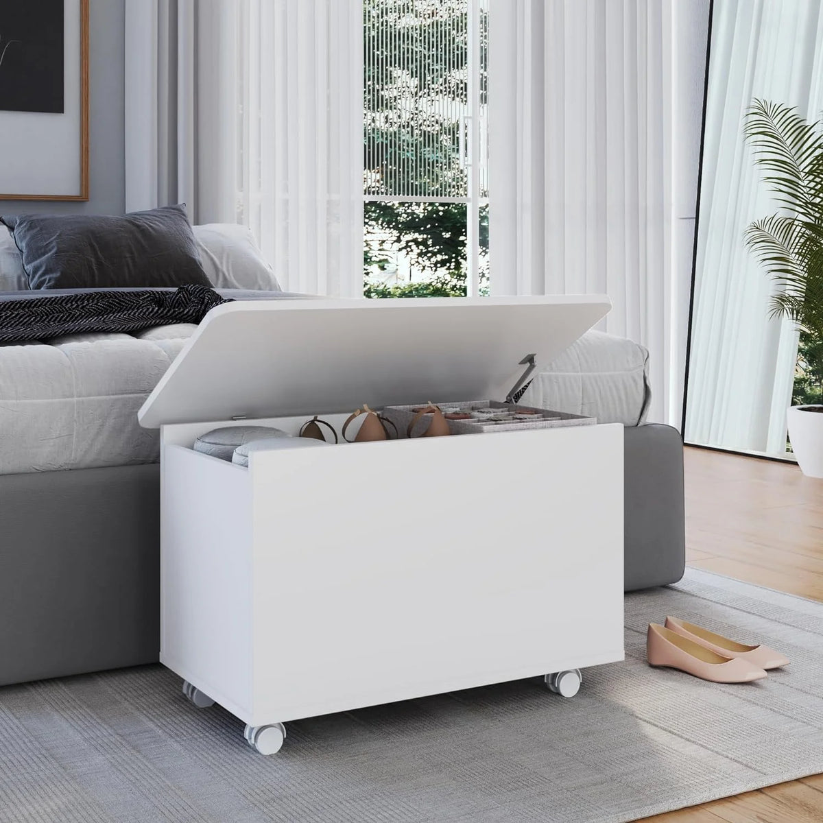 White Engineered Wood Storage Trunk with Lid I74388