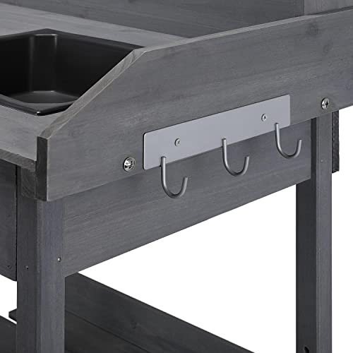 Natural Wood Potting Bench with Sink Drawer Rack Shelves P6531