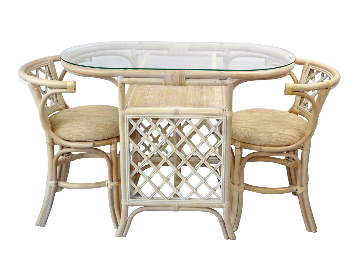 Set of 2 Natural Rattan Chairs and Oval Glass Table R86652