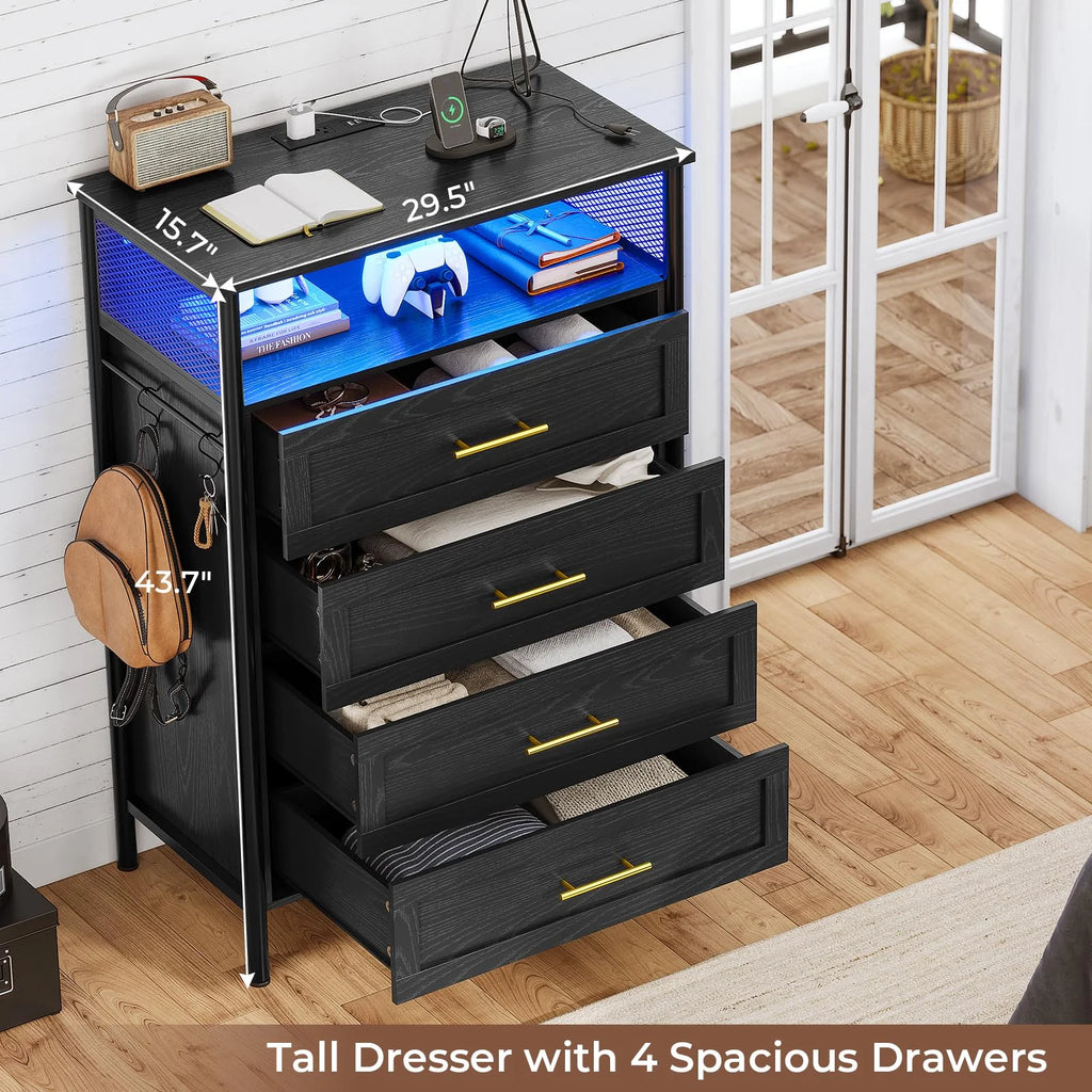 Black 4 Drawer Dresser with Charging Station D3163