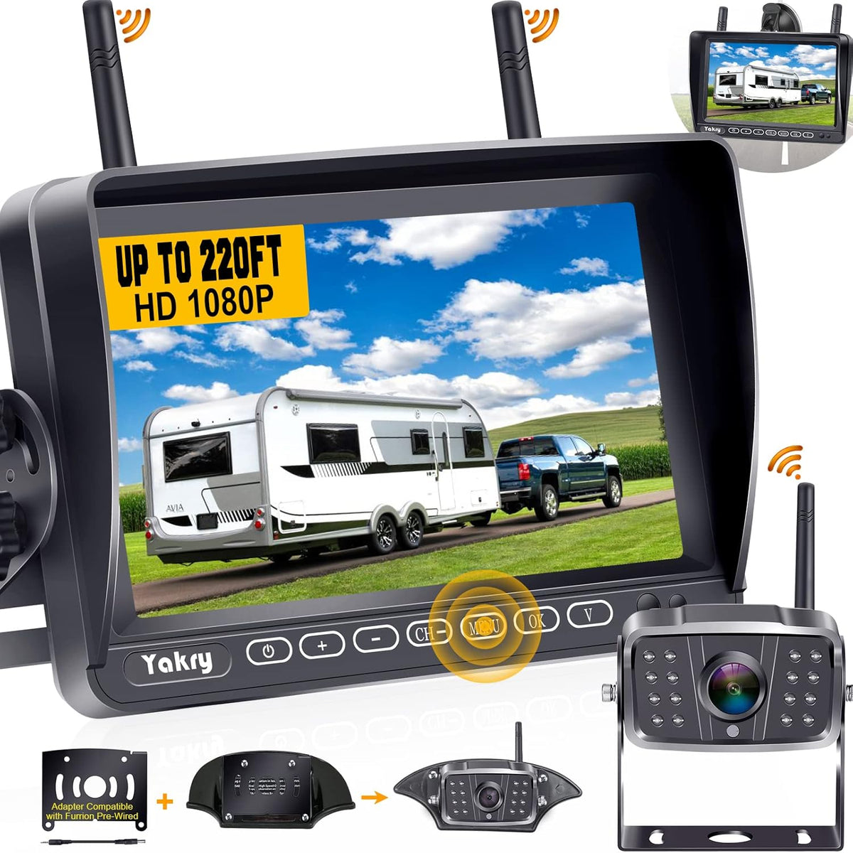 Wireless HD 1080P Backup Camera with 7 Inch Touch Key DVR Monitor M336