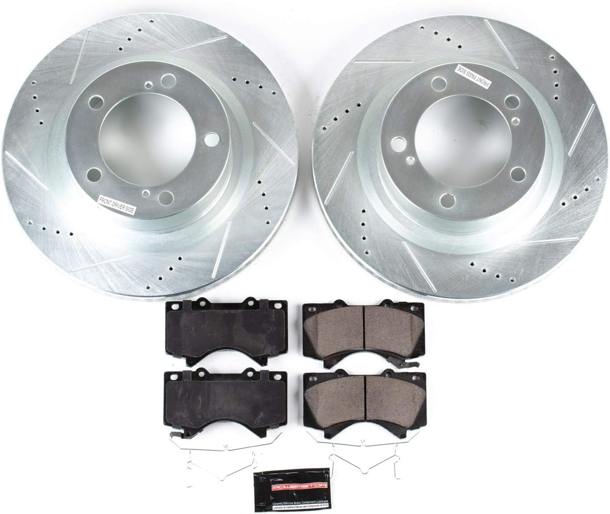 Front Z23 Carbon Fiber Brake Pads with Drilled & Slotted Brake Rotors Kit P625