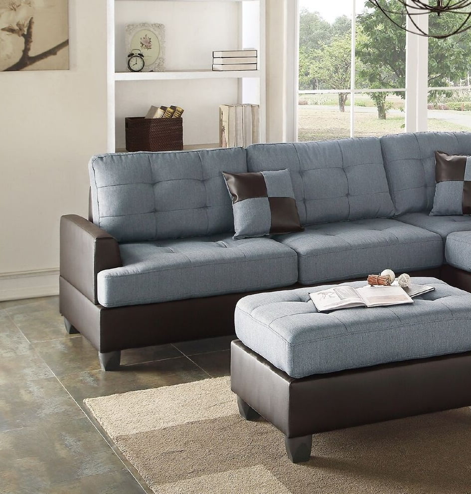 Contemporary Grey Linen Like Fabric Sectional Sofa Set L7739