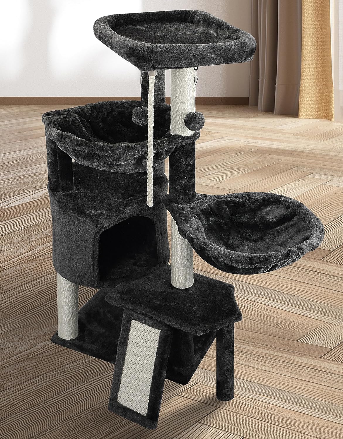 Darkgray Cat Tree with Cat Condo and Two Hammocks H928080