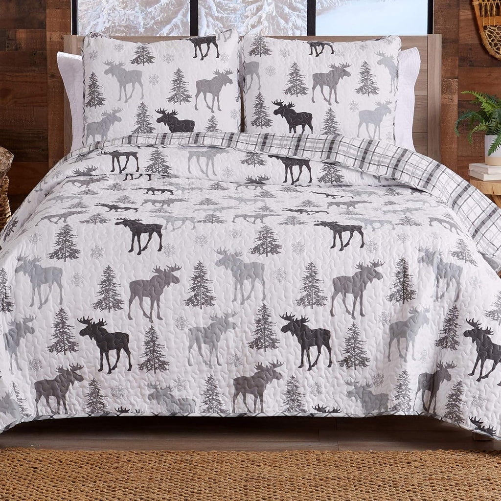 Forest Green 3-Piece Reversible Quilt Set with 2 Shams F294958
