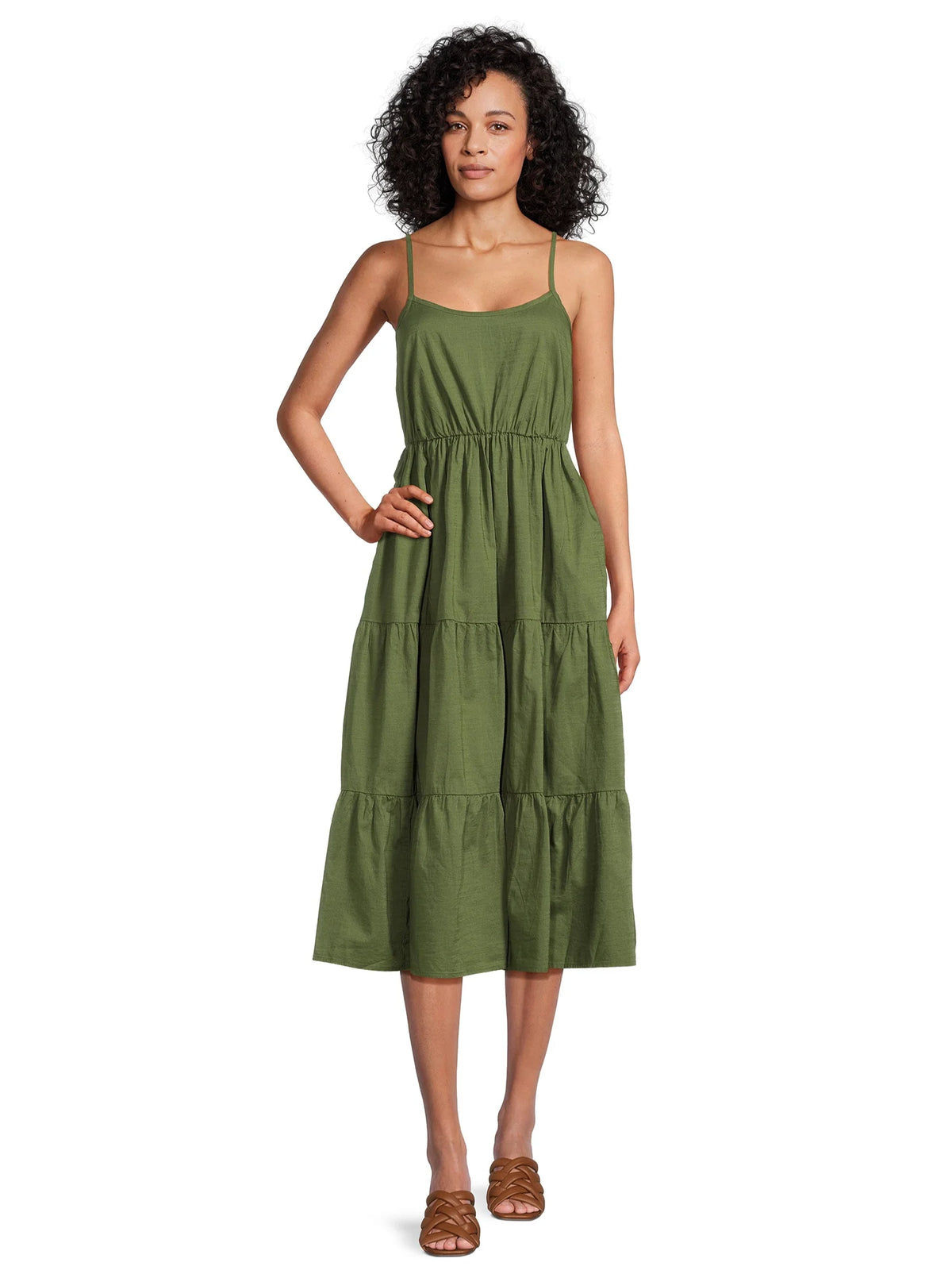 Sleeveless Tiered Dress with Spaghetti Straps F425