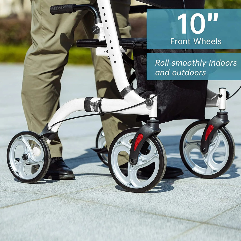 Upright Folding Rollator Walker with Seat, White X3705