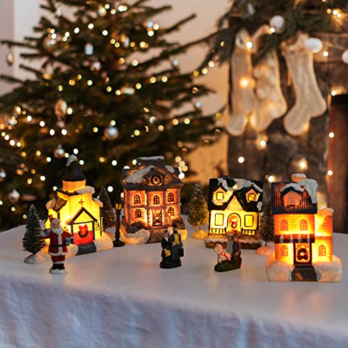 LED Lighted Christmas Village Houses with Figurines X7723