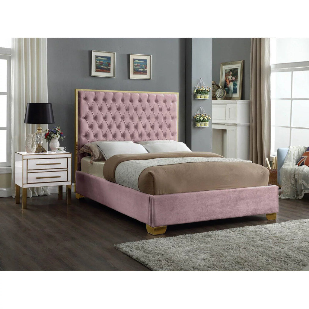 Solid Wood and Velvet King Bed in Navy E814832