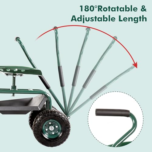 Blue Garden Cart with Rolling Work Seat Tool Tray and Storage Basket on Wheels D49802