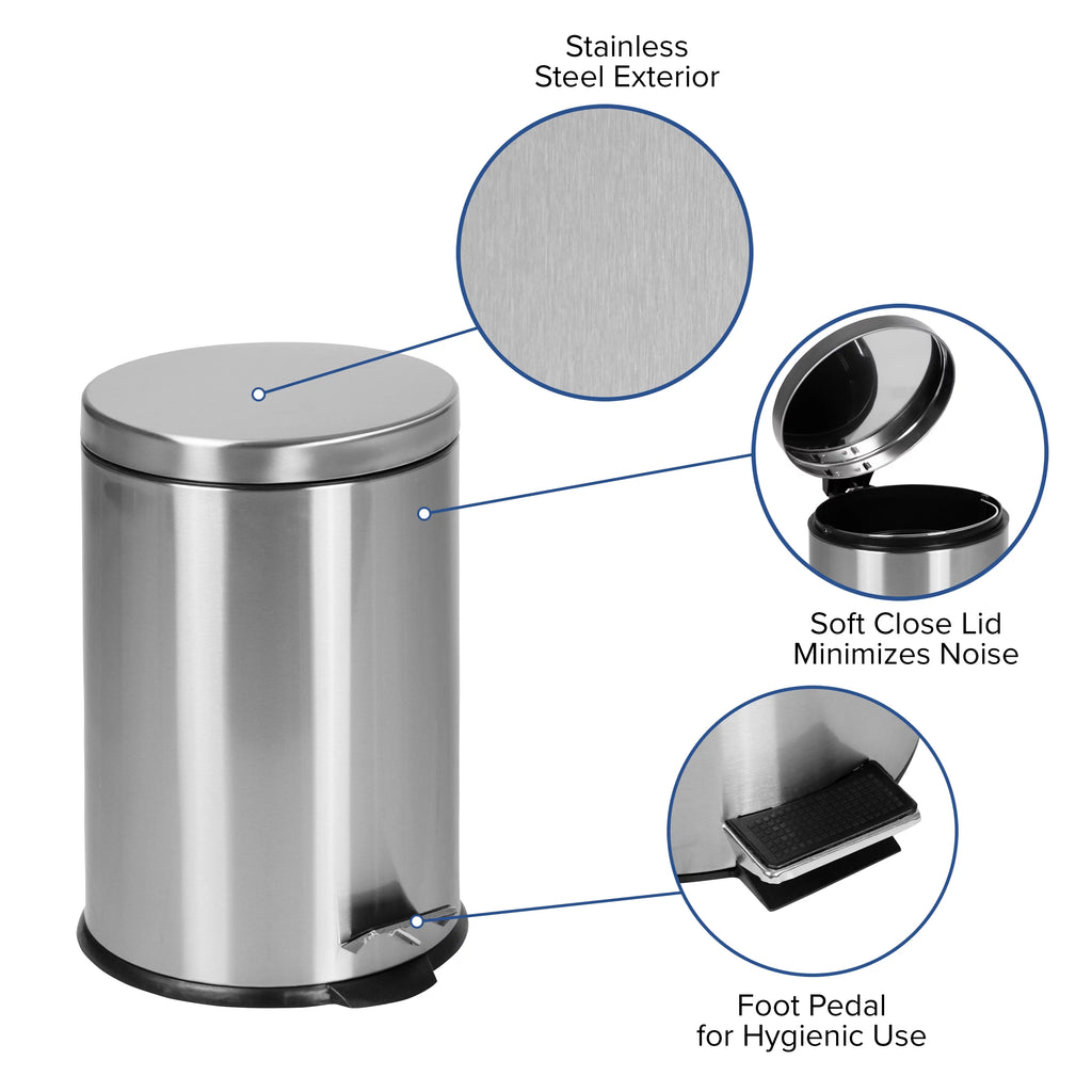 Round Stainless Steel Soft Close Step Trash Can 5.3 Gallons J76867