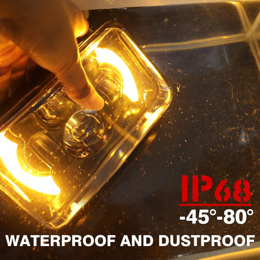 2pcs 4x6 Inch LED Headlights Sealed Beam 80W Amber Halo Rectangular Replacement Pack of 2 C2018