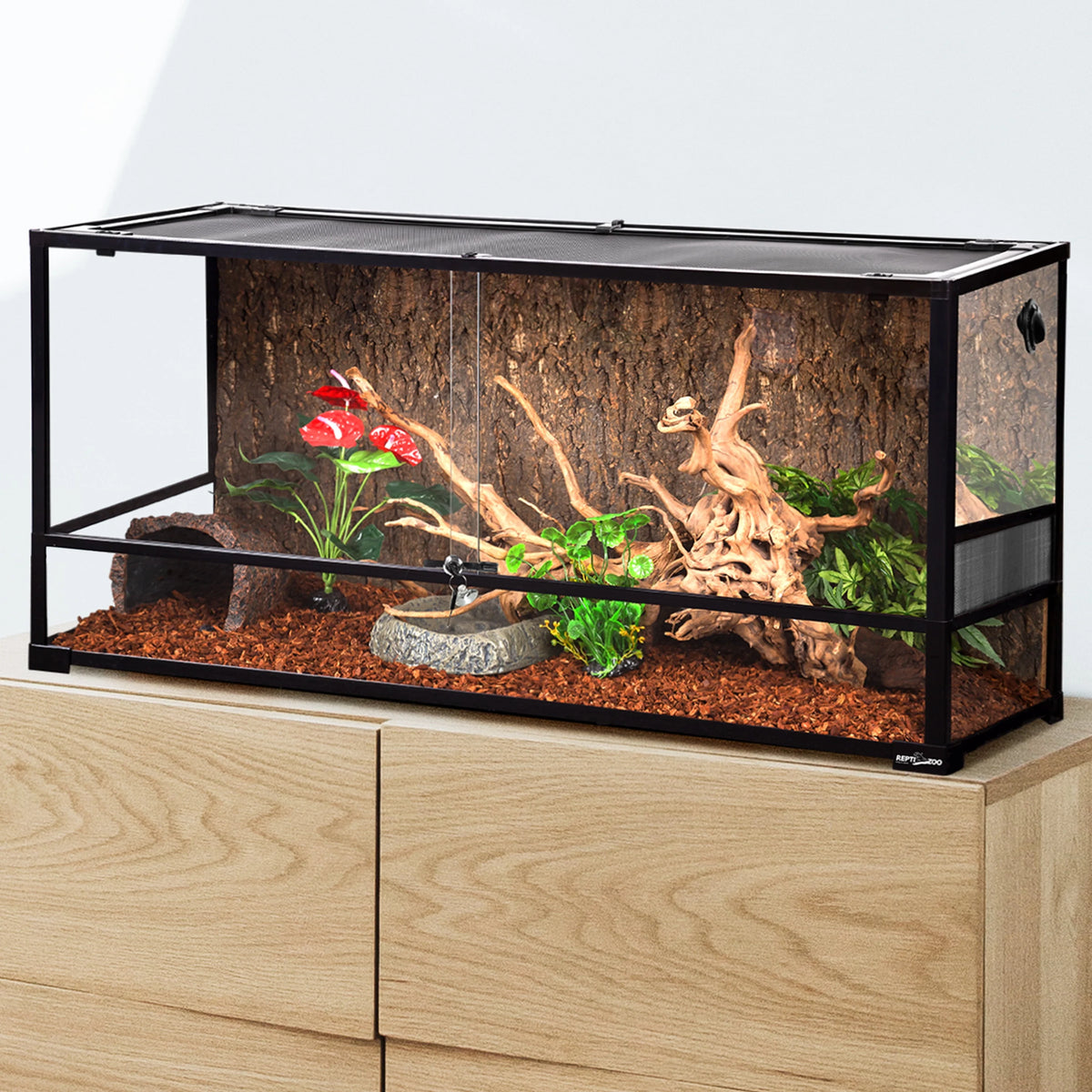 90 Gallon Glass Front Opening Terrarium Tank with Screen Ventilation Q460