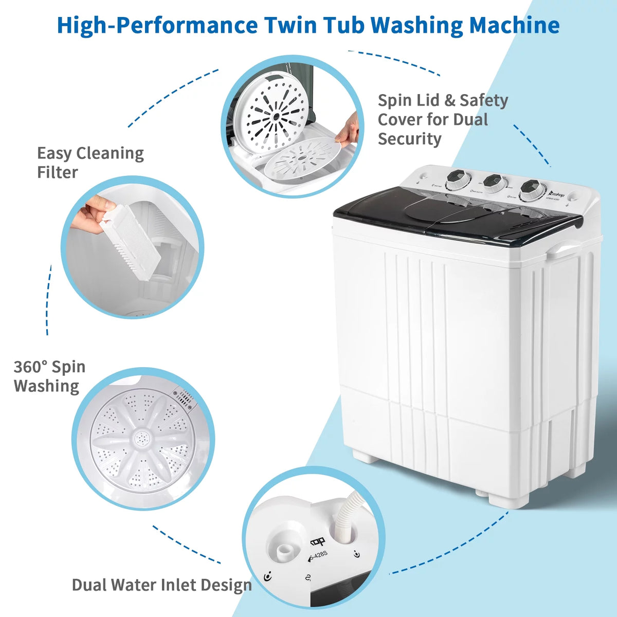Compact Twin Tub Portable Mini Washing Machine with Drain Pump I871
