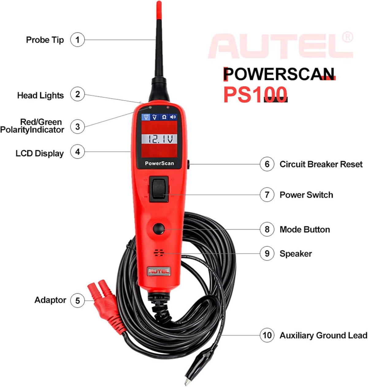 Circuit Tester with 20ft Cable, Built-In Circuit Breaker U43539